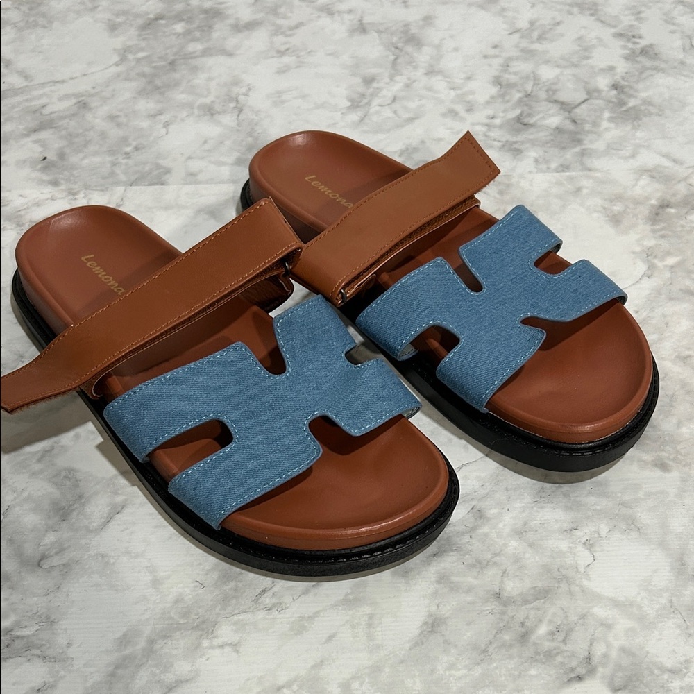 LEMONADES WOMENS  SLIPPER  BLUE BROWN Sz 39(8.5)